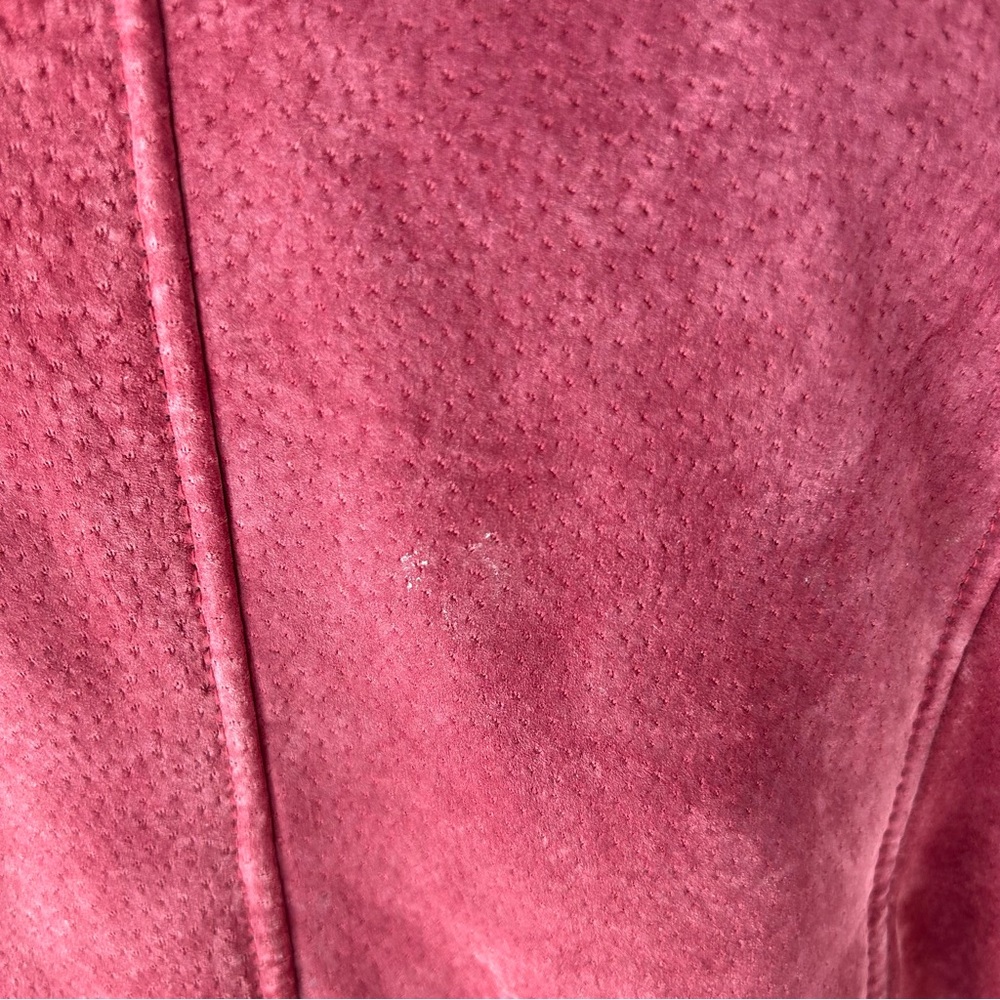 Dennis Basso Cranberry Suede Faux Fur Hooded Coat - Picture 13 of 15